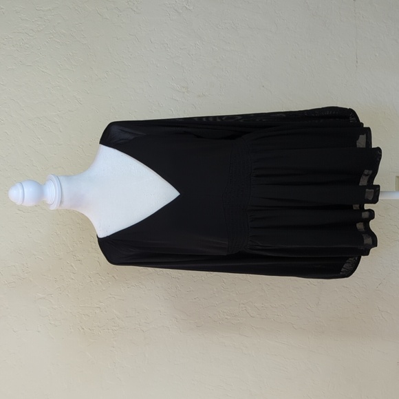Torrid Deep Black Stretch Mesh V-Neck Smocked Waist Babydoll Top Size 1X - Picture 6 of 15